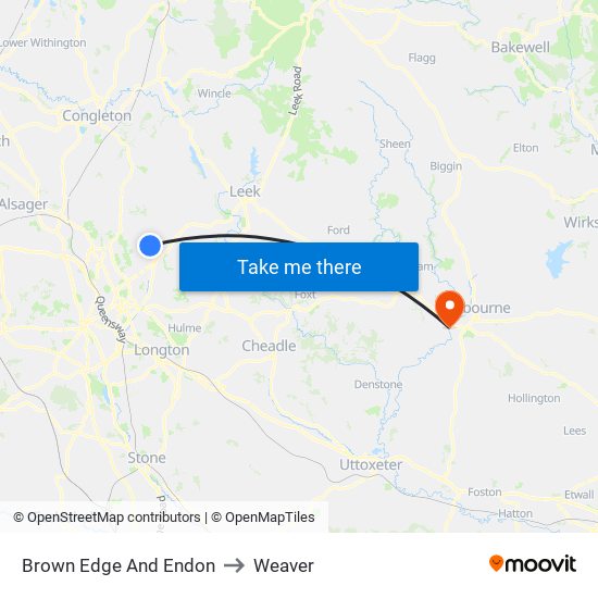 Brown Edge And Endon to Weaver map