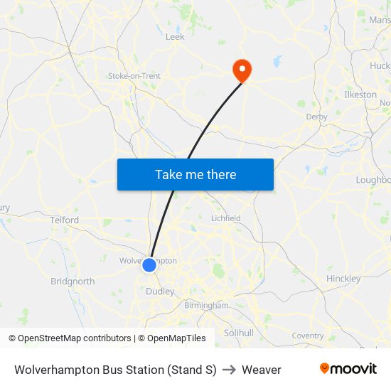 Wolverhampton Bus Station (Stand S) to Weaver map