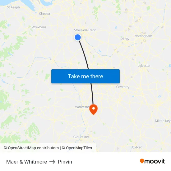Maer & Whitmore to Pinvin map