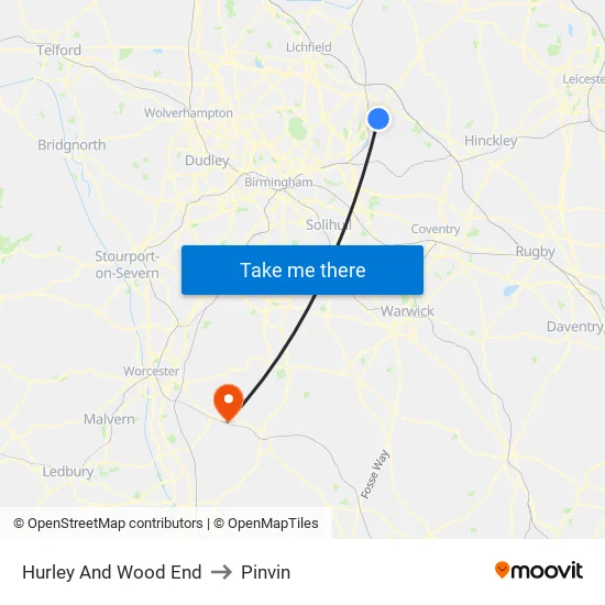 Hurley And Wood End to Pinvin map