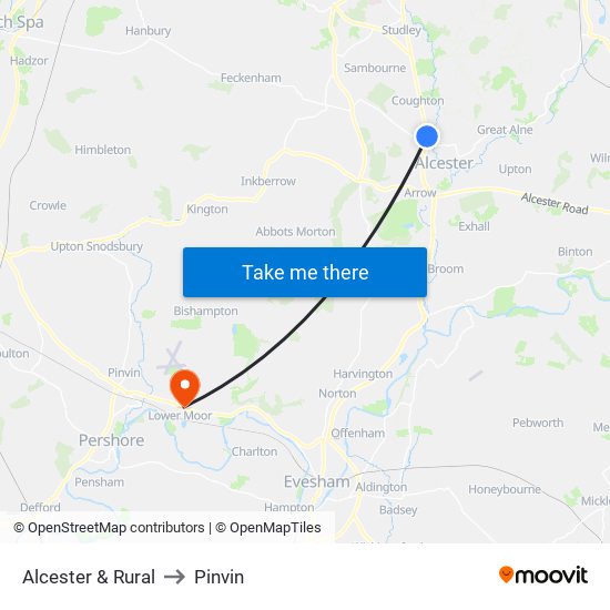 Alcester & Rural to Pinvin map