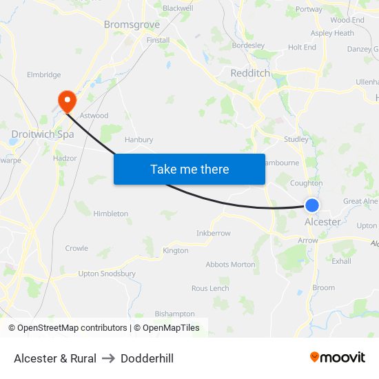 Alcester & Rural to Dodderhill map