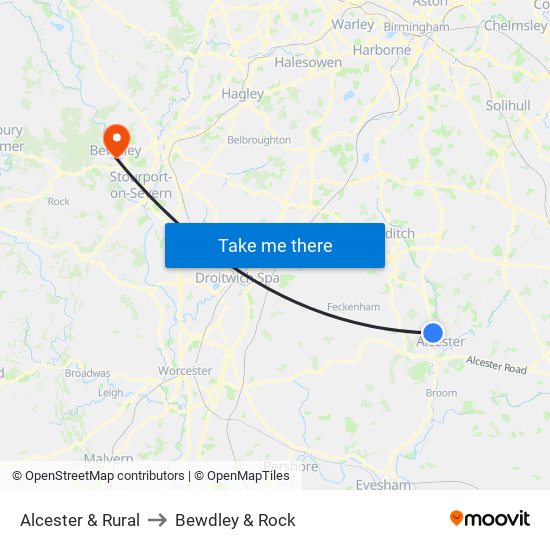 Alcester & Rural to Bewdley & Rock map