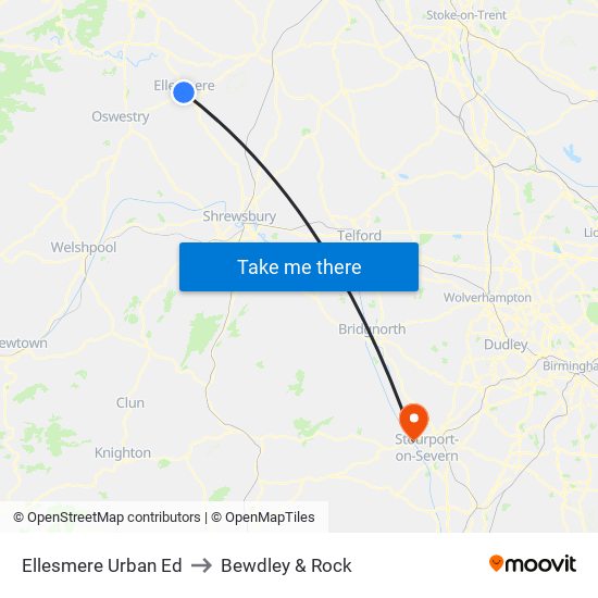 Ellesmere Urban Ed to Bewdley & Rock map