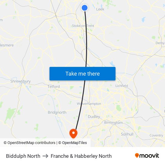 Biddulph North to Franche & Habberley North map