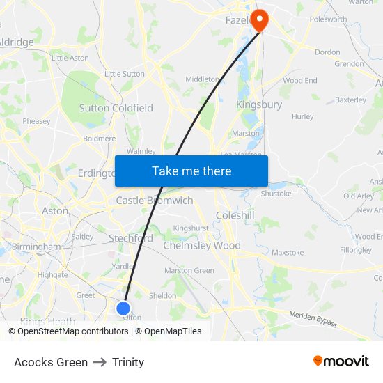 Acocks Green to Trinity map