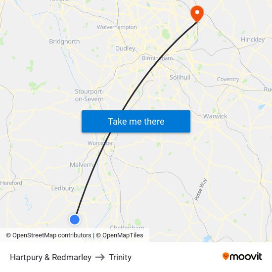 Hartpury & Redmarley to Trinity map