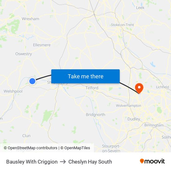 Bausley With Criggion to Cheslyn Hay South map