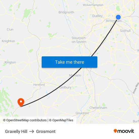 Gravelly Hill to Grosmont map