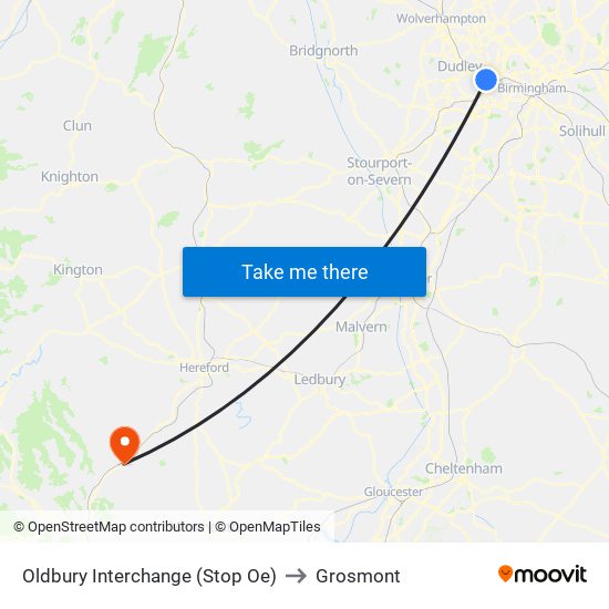 Oldbury Interchange (Stop Oe) to Grosmont map