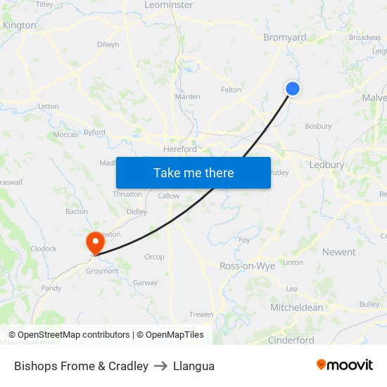 Bishops Frome & Cradley to Llangua map