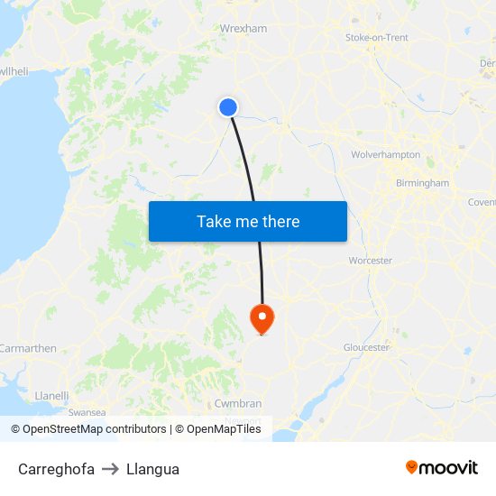 Carreghofa to Llangua map