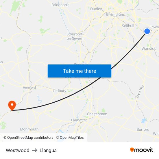 Westwood to Llangua map