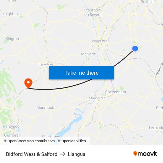 Bidford West & Salford to Llangua map