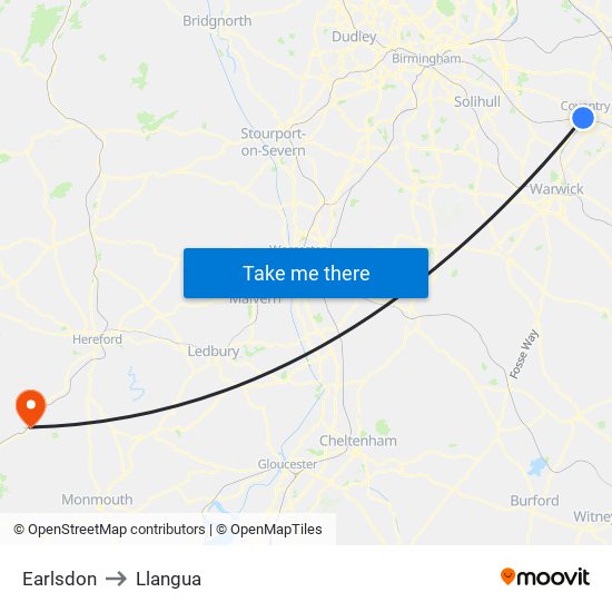 Earlsdon to Llangua map