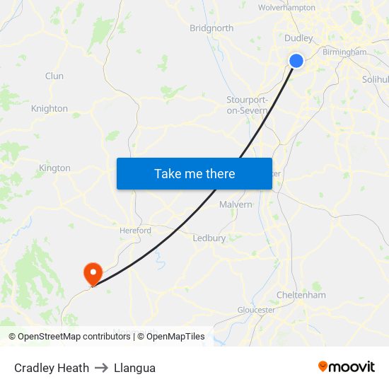 Cradley Heath to Llangua map