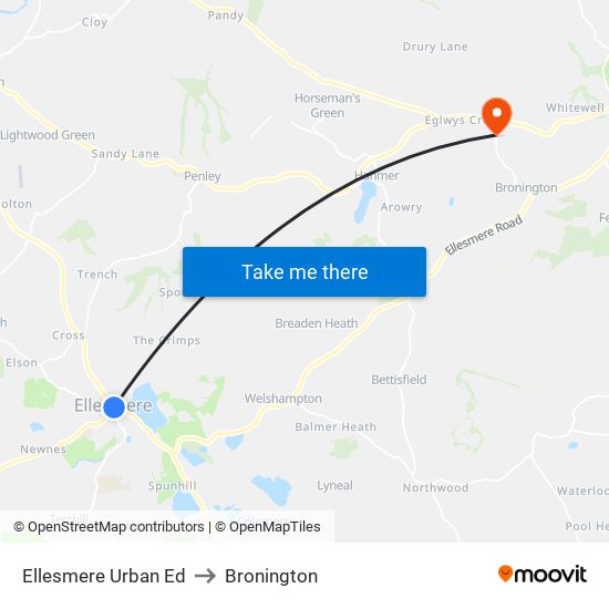 Ellesmere Urban Ed to Bronington map
