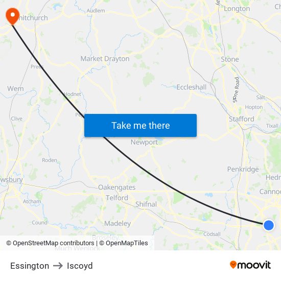 Essington to Iscoyd map