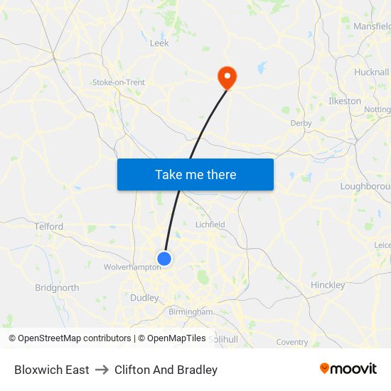 Bloxwich East to Clifton And Bradley map