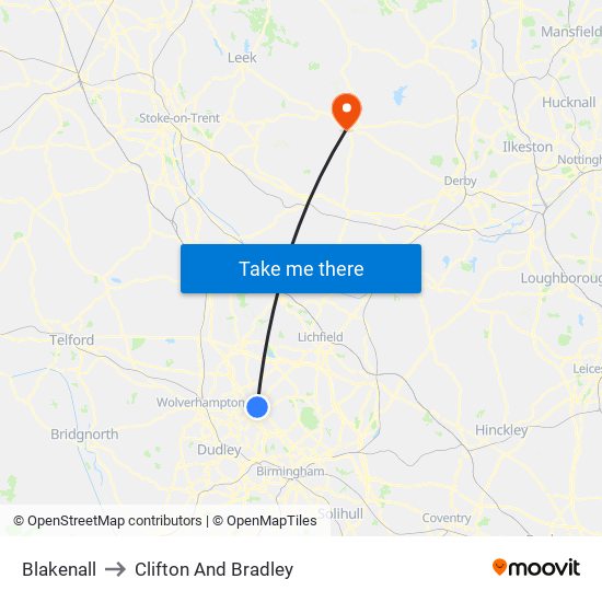 Blakenall to Clifton And Bradley map