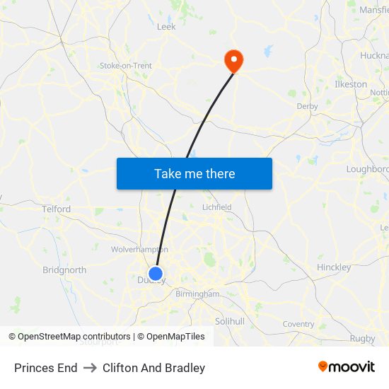 Princes End to Clifton And Bradley map