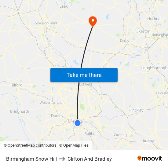 Birmingham Snow Hill to Clifton And Bradley map