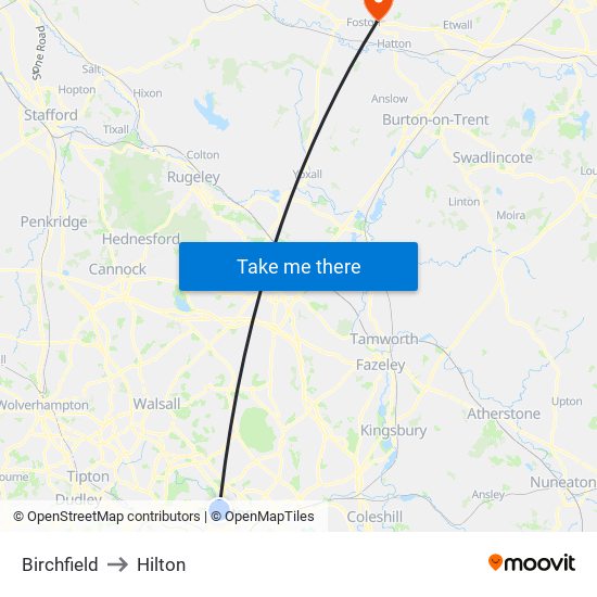 Birchfield to Hilton map