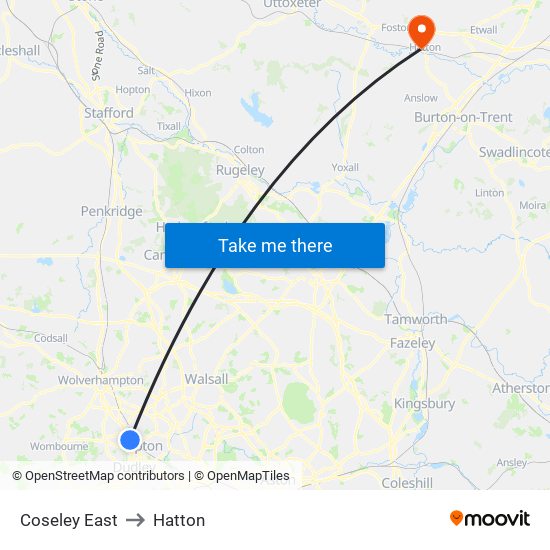Coseley East to Hatton map