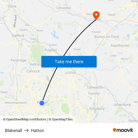 Blakenall to Hatton map