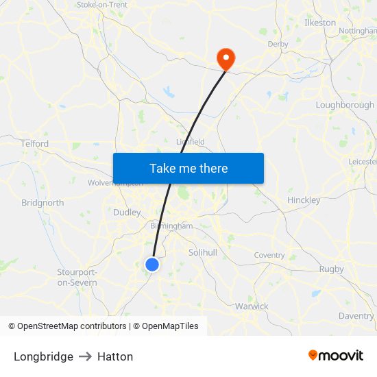 Longbridge to Hatton map