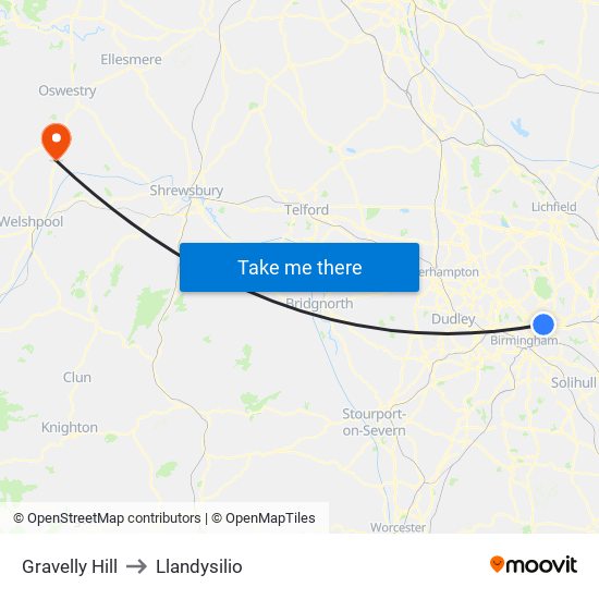 Gravelly Hill to Llandysilio map