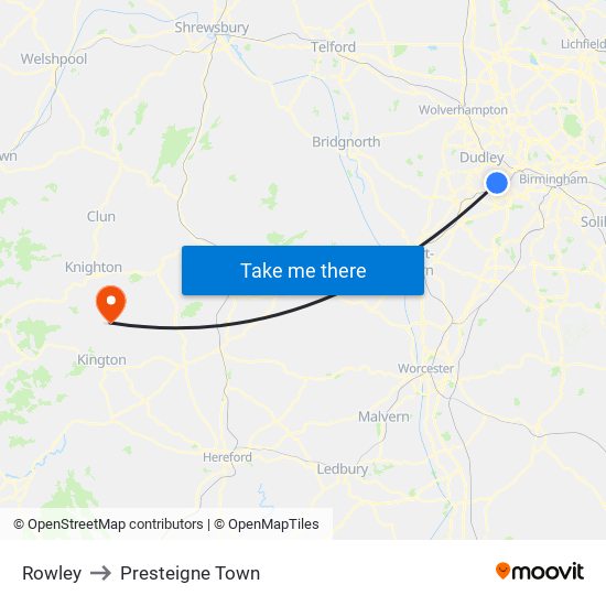 Rowley to Presteigne Town map