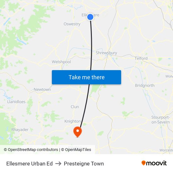 Ellesmere Urban Ed to Presteigne Town map