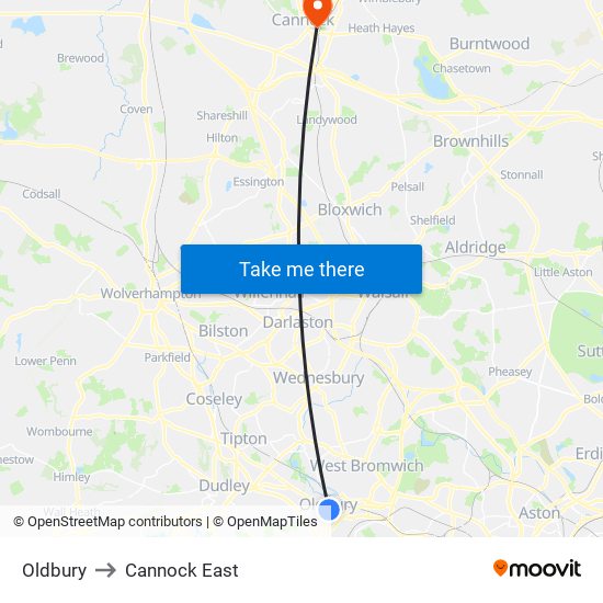 Oldbury to Cannock East map