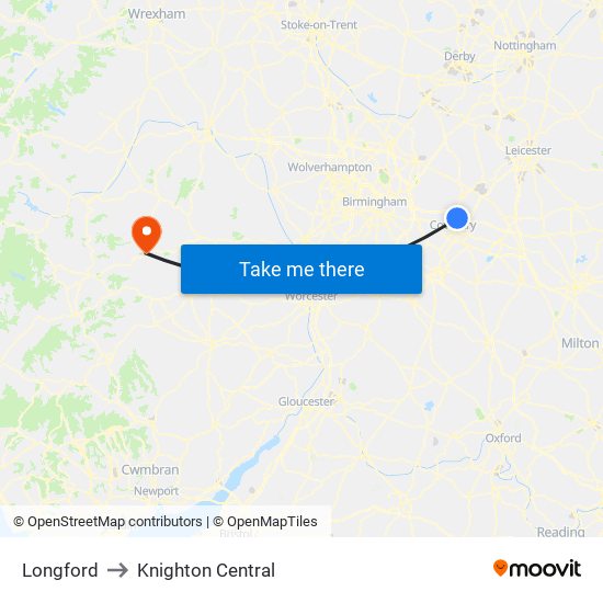 Longford to Knighton Central map