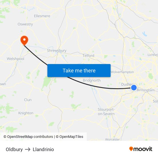 Oldbury to Llandrinio map