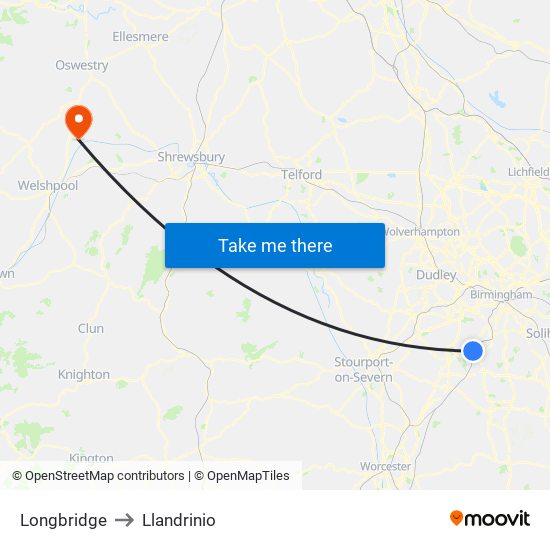 Longbridge to Llandrinio map