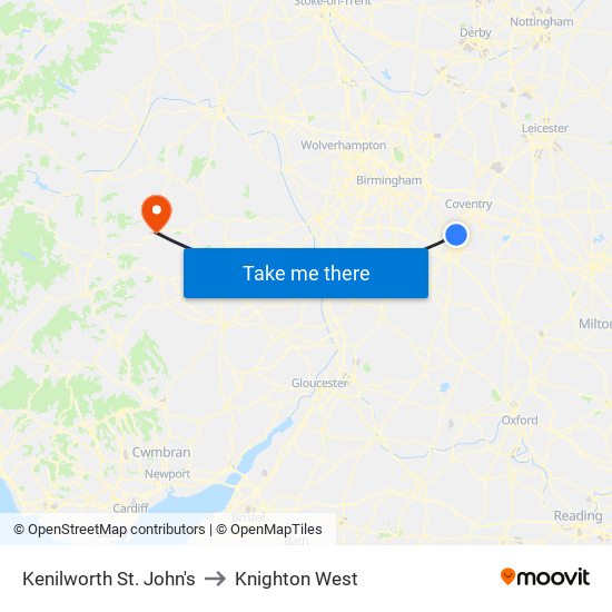 Kenilworth St. John's to Knighton West map