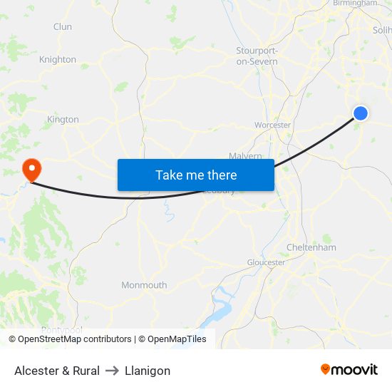 Alcester & Rural to Llanigon map