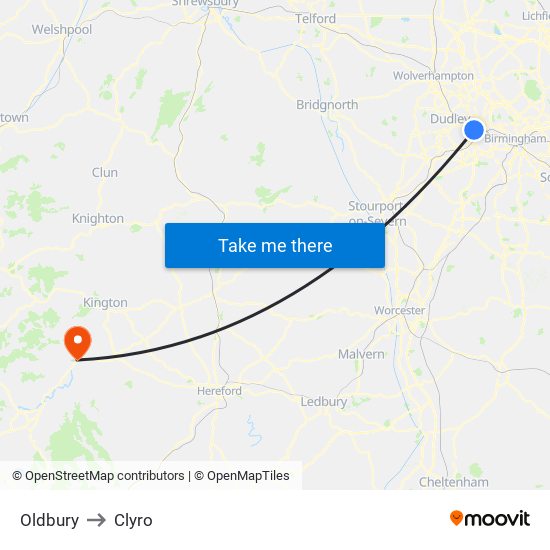 Oldbury to Clyro map