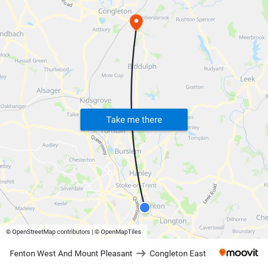 Fenton West And Mount Pleasant to Congleton East map