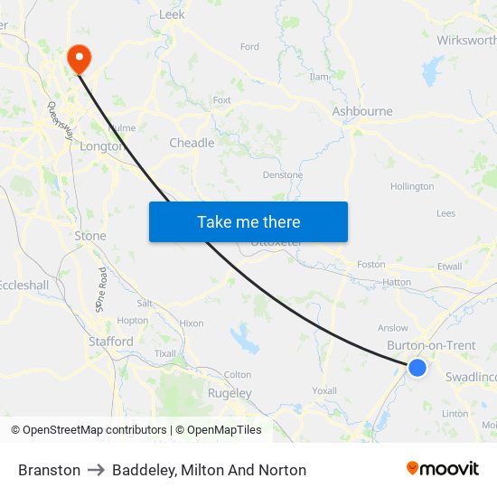 Branston to Baddeley, Milton And Norton map