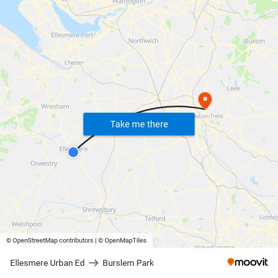 Ellesmere Urban Ed to Burslem Park map