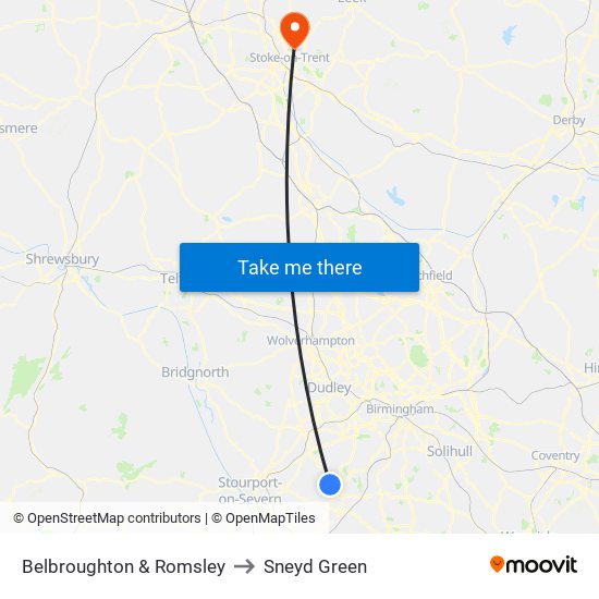 Belbroughton & Romsley to Sneyd Green map