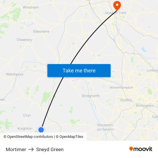 Mortimer to Sneyd Green map