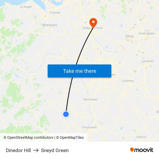 Dinedor Hill to Sneyd Green map