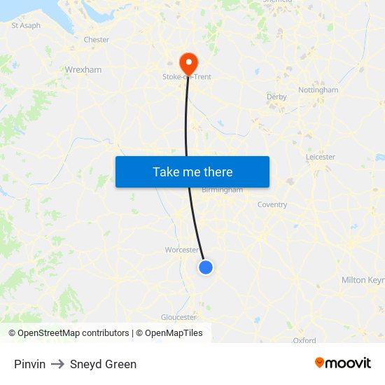 Pinvin to Sneyd Green map