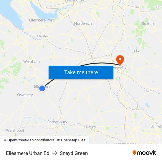 Ellesmere Urban Ed to Sneyd Green map