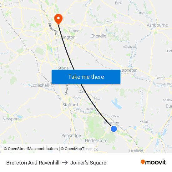 Brereton And Ravenhill to Joiner's Square map