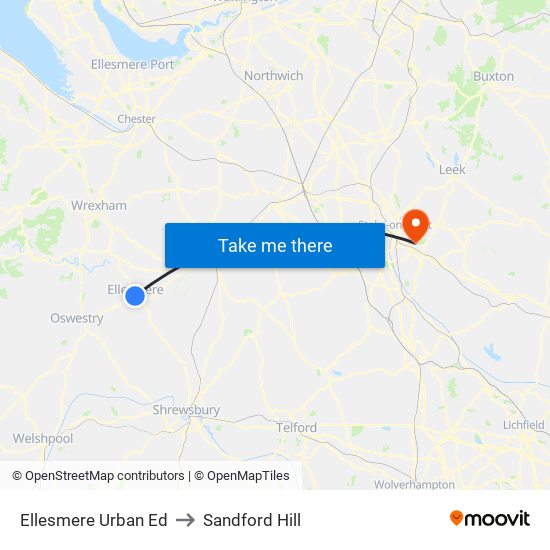 Ellesmere Urban Ed to Sandford Hill map